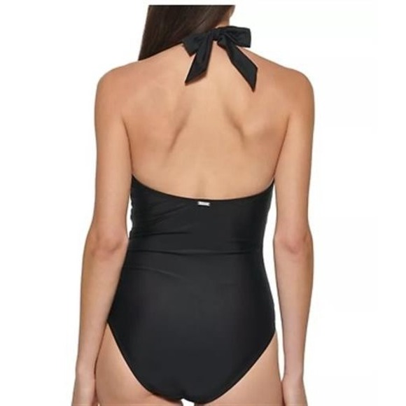 NWOT DKNY XL Halter Side-Tie V-Neck One-Piece Swimsuit 123628 - Picture 4 of 4